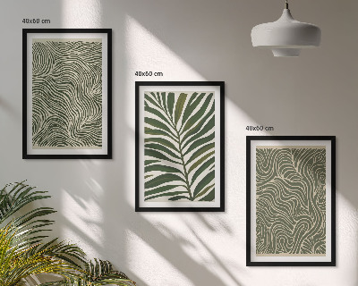 Set of 3 framed wall art pieces Leaf patterns wavy shapes