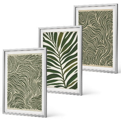 Set of 3 framed wall art pieces Leaf patterns wavy shapes
