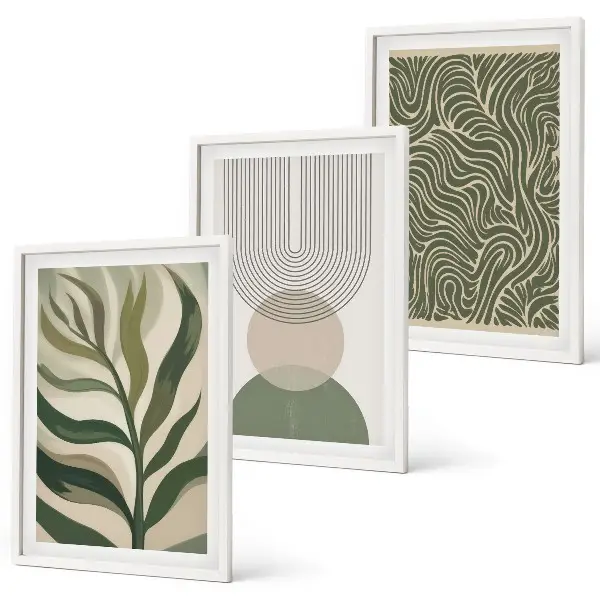 Wall art set leaves and geometric shapes