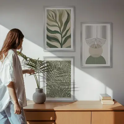 Wall art set leaves and geometric shapes