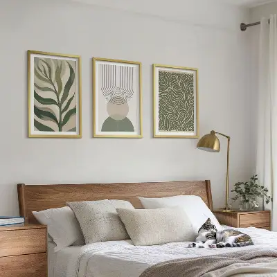 Wall art set leaves and geometric shapes