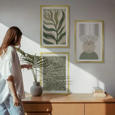Wall art set leaves and geometric shapes