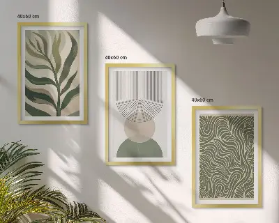 Wall art set leaves and geometric shapes