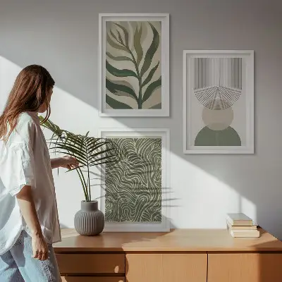 Wall art set leaves and geometric shapes