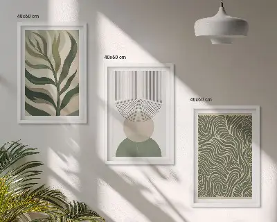 Wall art set leaves and geometric shapes