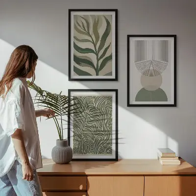Wall art set Leaves geometric shapes