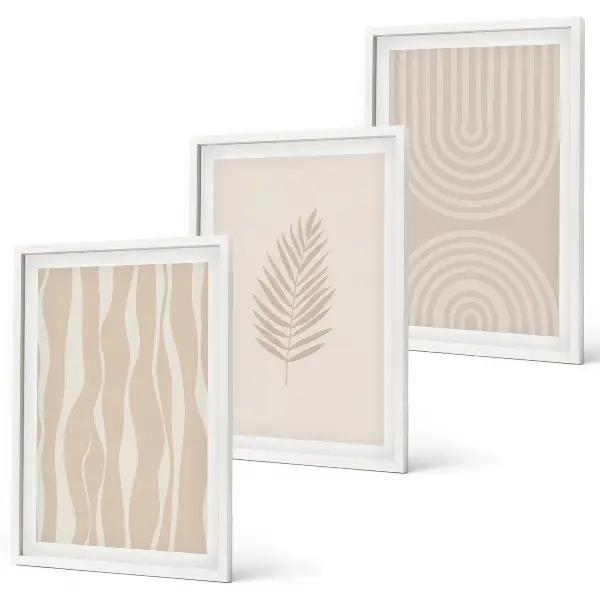 Three-piece wall art set with beige plant patterns