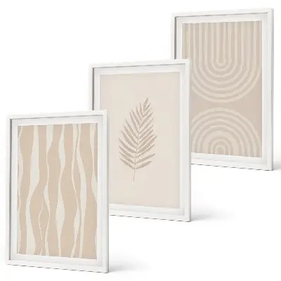 Three-piece wall art set with beige plant patterns