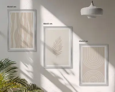 Three-piece wall art set with beige plant patterns