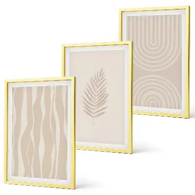Three-piece wall art set with beige plant patterns