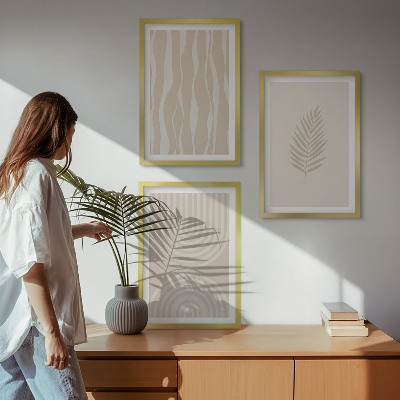 Three-piece wall art piece Beige plant patterns