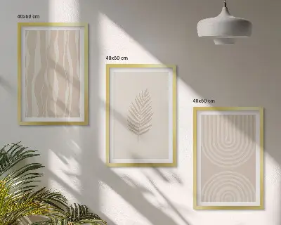 Three-piece wall art set with beige plant patterns
