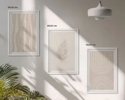 Three-piece wall art set with beige plant patterns