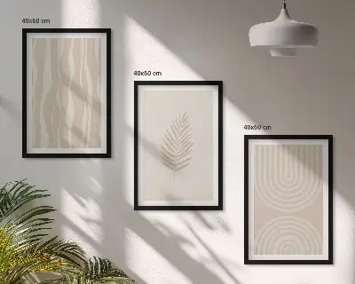 Three-piece wall art set with beige plant patterns