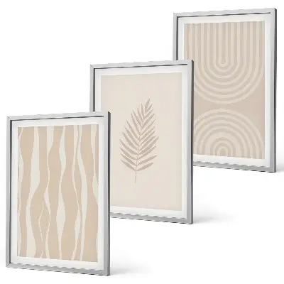 Three-piece wall art set with beige plant patterns