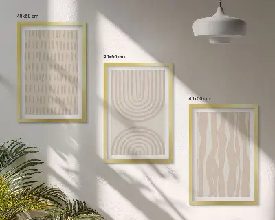 Three-piece abstract beige wall art with patterned design