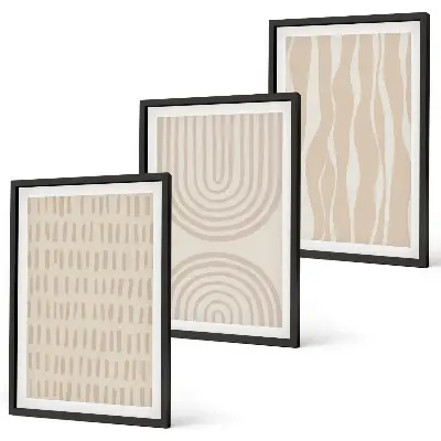Three-piece abstract beige wall art with patterned design