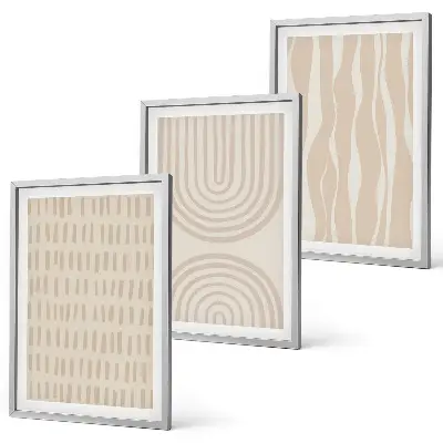 Three-piece abstract beige wall art with patterned design