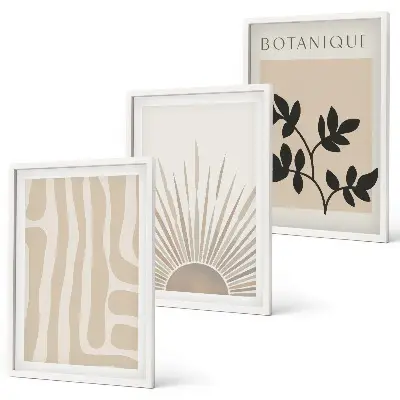 Abstract plant patterns wall art set of 3 framed pieces