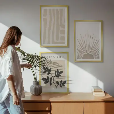 Abstract plant patterns wall art set of 3 framed pieces