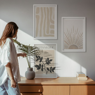 Set of 3 framed wall art pieces Abstract plant patterns