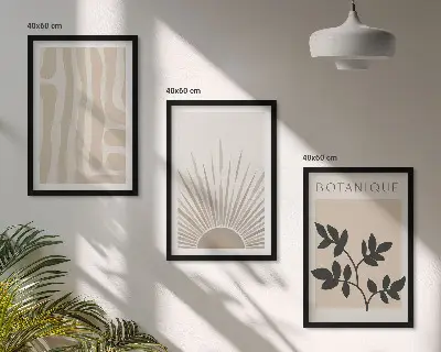 Abstract plant patterns wall art set of 3 framed pieces