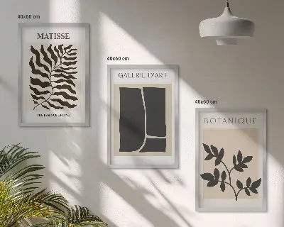 Minimalist plant wall art posters set of 3 framed pieces