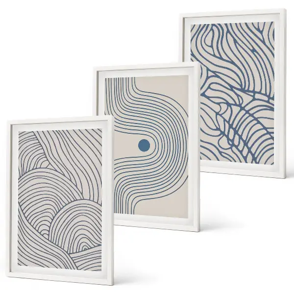 Wall art set abstract lines, waves, and shapes