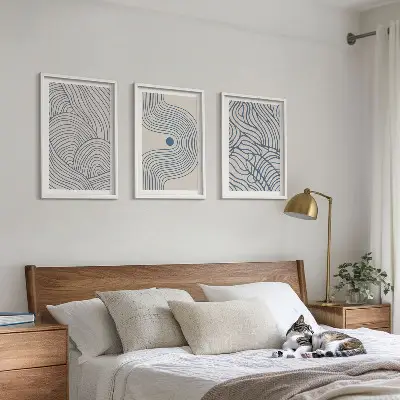 Wall art set abstract lines, waves, and shapes