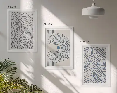 Wall art set abstract lines, waves, and shapes