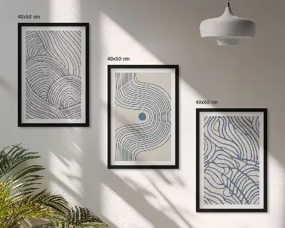 Wall art set abstract lines, waves, and shapes