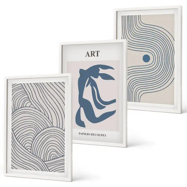 Abstract blue lines wall art three-piece set