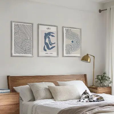 Three-piece wall art piece Abstract blue lines
