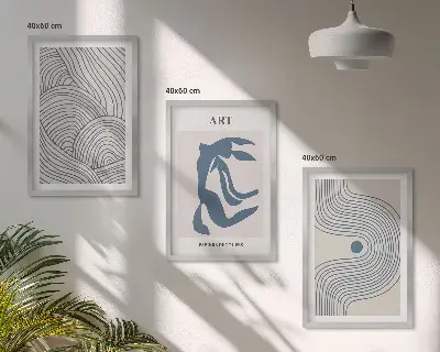 Three-piece wall art piece Abstract blue lines