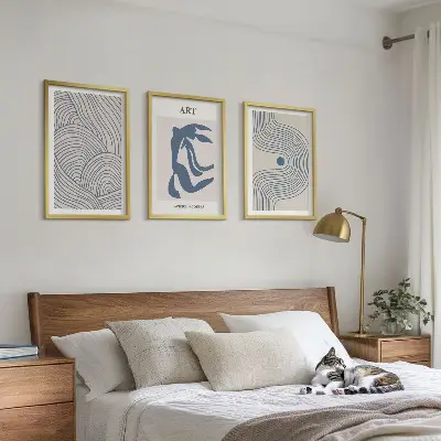 Abstract blue lines wall art three-piece set