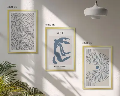 Abstract blue lines wall art three-piece set