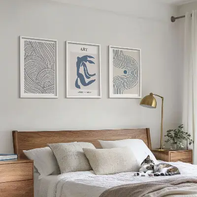 Abstract blue lines wall art three-piece set