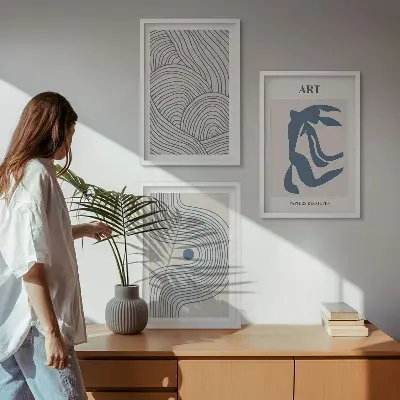 Abstract blue lines wall art three-piece set