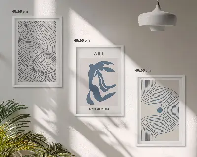 Abstract blue lines wall art three-piece set