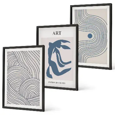 Three-piece wall art piece Abstract blue lines