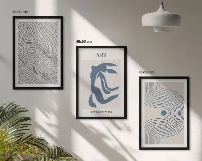 Abstract blue lines wall art three-piece set