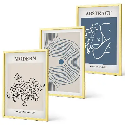 Set of 3 framed wall art pieces abstract floral line art posters