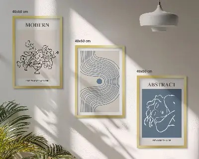 Set of 3 framed wall art pieces Flowers lines abstract posters
