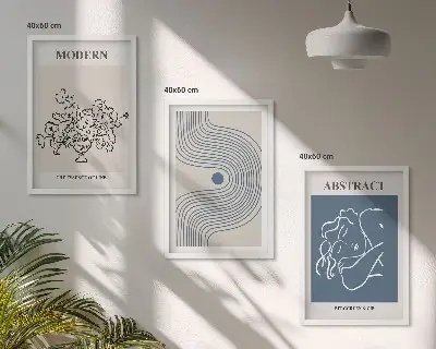Set of 3 framed wall art pieces abstract floral line art posters