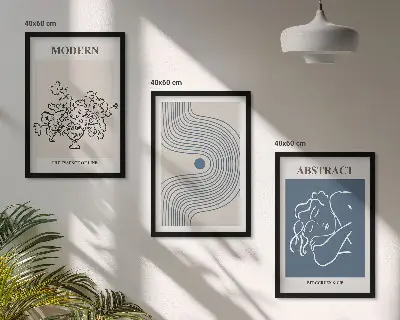 Set of 3 framed wall art pieces Flowers lines abstract posters