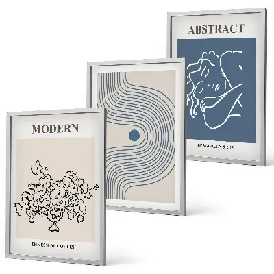 Set of 3 framed wall art pieces abstract floral line art posters