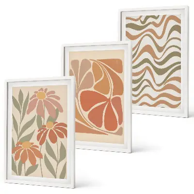 Pastel abstract flowers wall art three-piece set