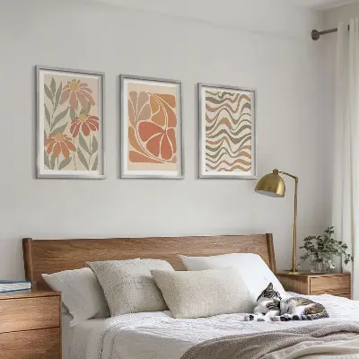 Pastel abstract flowers wall art three-piece set