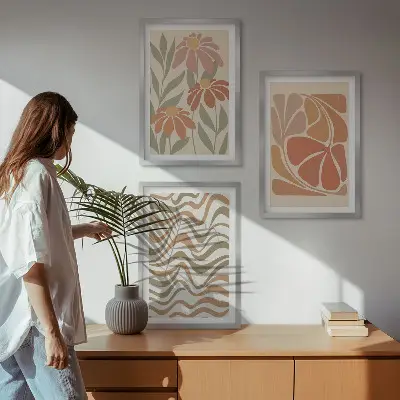 Pastel abstract flowers wall art three-piece set