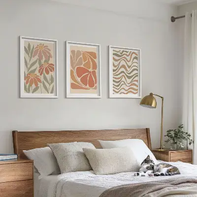 Pastel abstract flowers wall art three-piece set